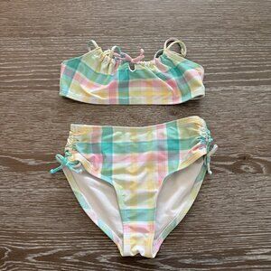 Girls Old Navy white/green/pink plaid 2 piece bikini bathing suit size medium 8